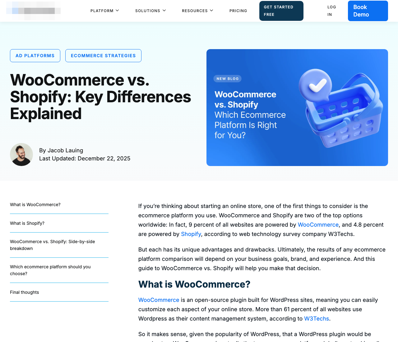 Live platform-comparison page from an ecommerce-analytics vendor showing the label Last Updated: December 22, 2025
